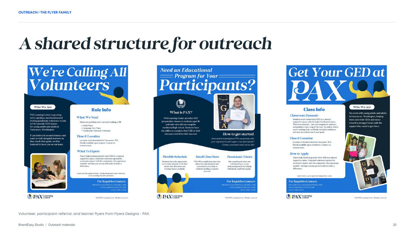 PAX outreach material system
